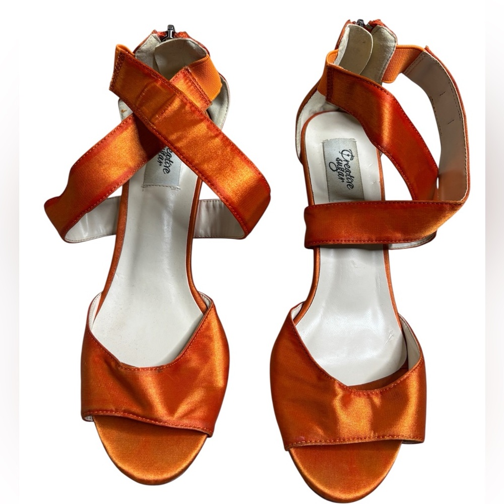 Orange Satin Strappy Heels